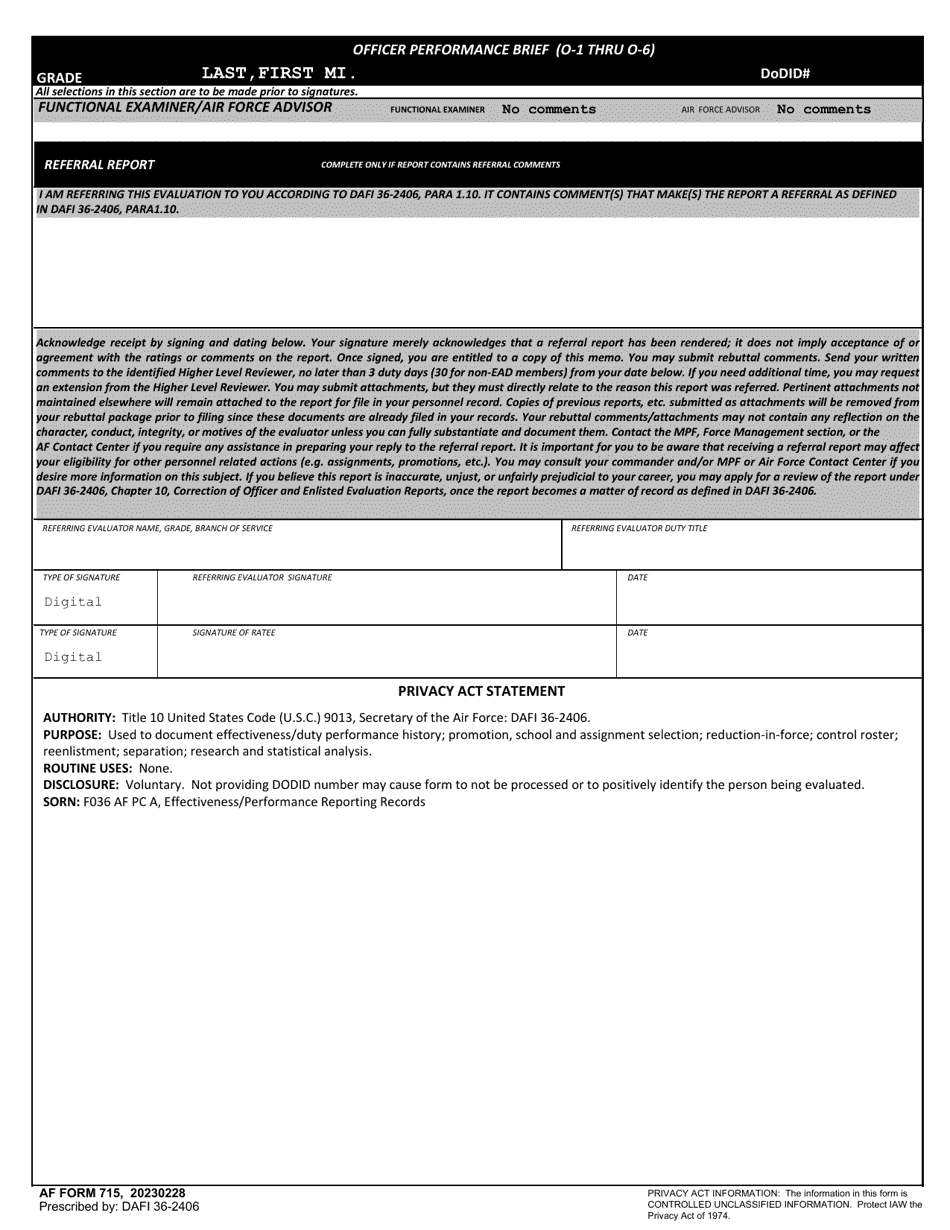 AF Form 715 Fill Out Sign Online And Download Fillable PDF