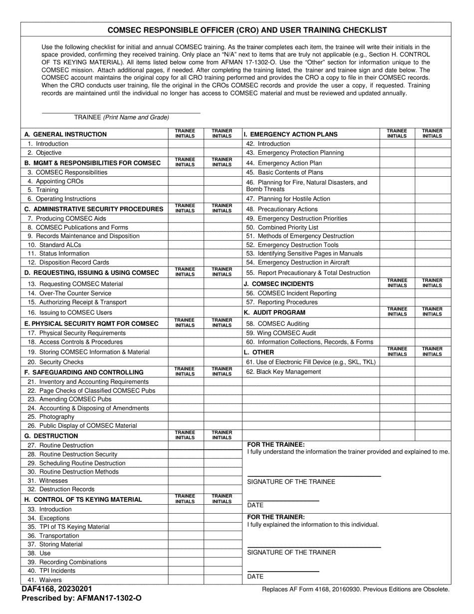 Form DAF4168 - Fill Out, Sign Online and Download Fillable PDF ...