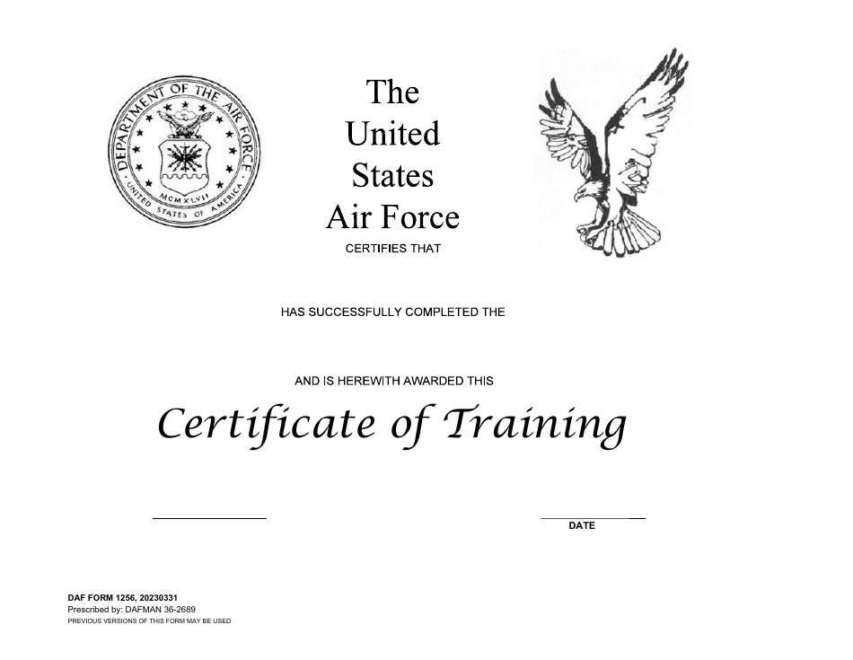 DAF Form 1256 Certificate of Training, Page 1
