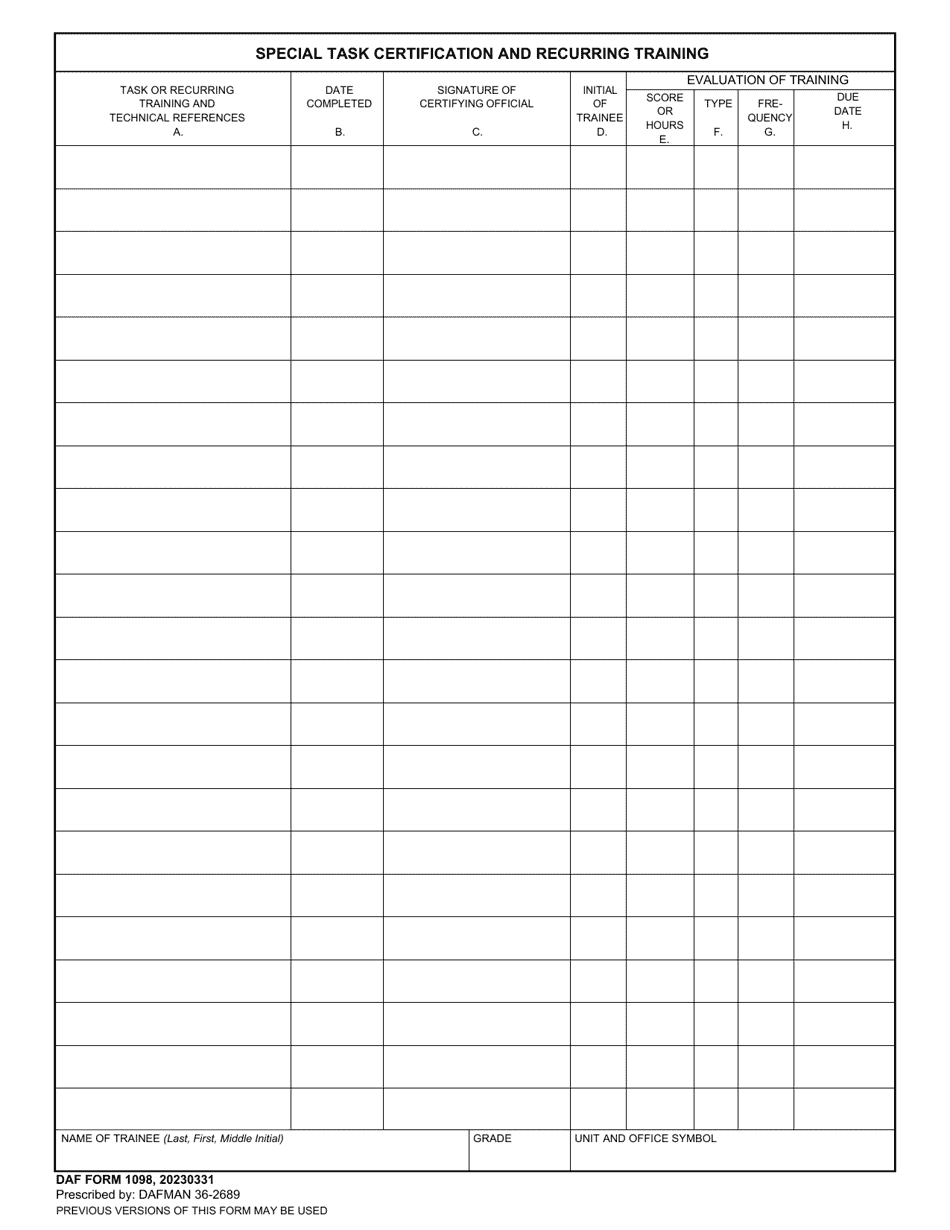 DAF Form 1098 - Fill Out, Sign Online and Download Fillable PDF ...