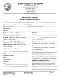 Document preview: Form SUPCR1132 Mental Health Diversion Contact and Information Form - Santa Cruz County, California