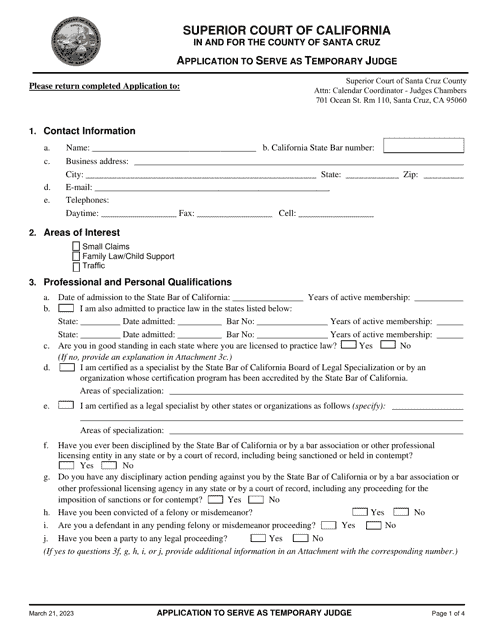 Application to Serve as Temporary Judge - Santa Cruz County, California Download Pdf