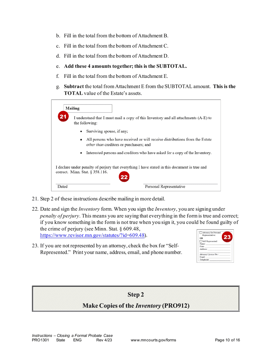 Form PRO1301 Instructions - Closing a Formal Probate Case - Minnesota, Page 10