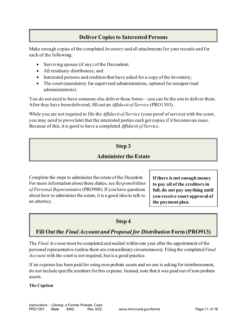 Form PRO1301 Instructions - Closing a Formal Probate Case - Minnesota, Page 11