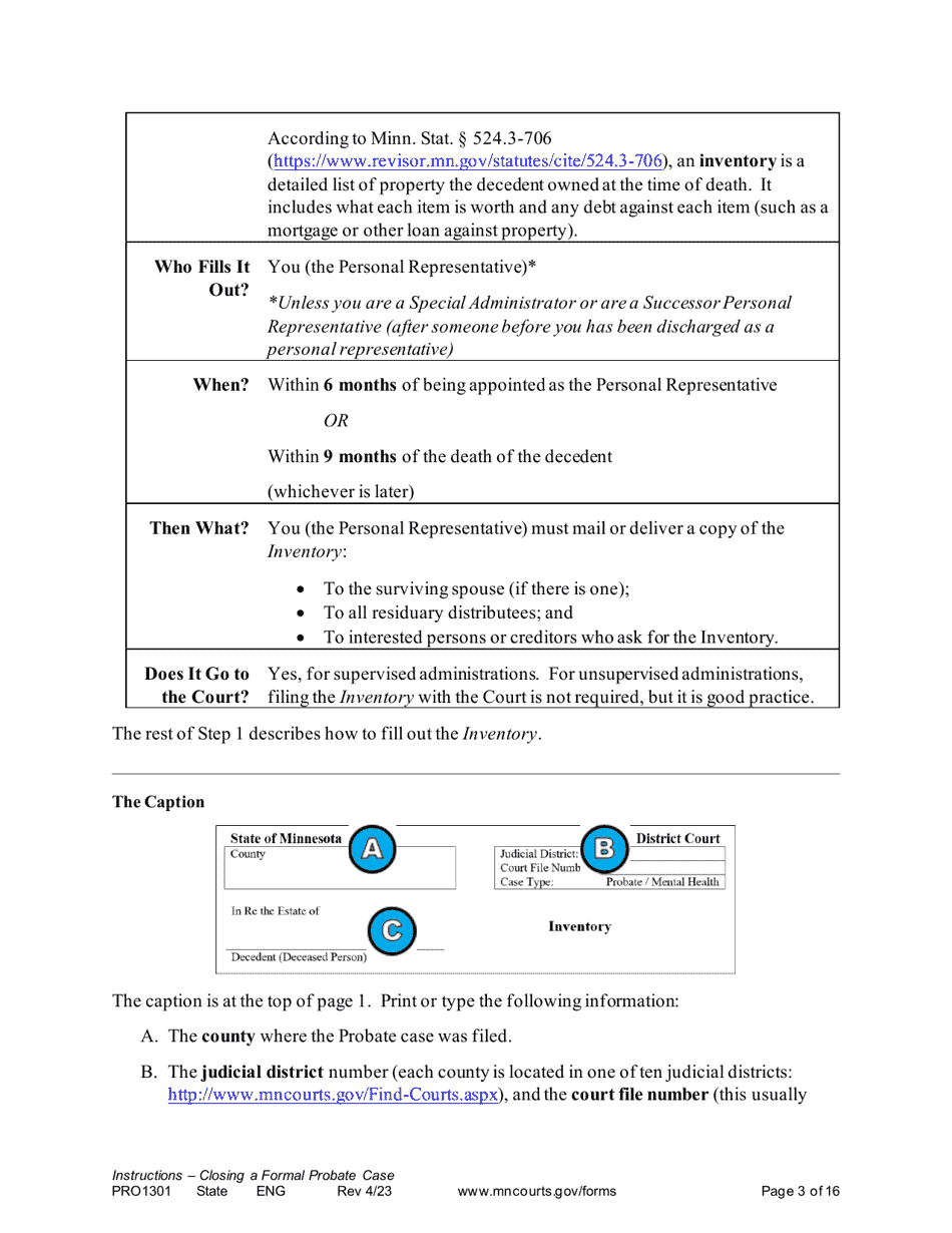 Form PRO1301 Instructions - Closing a Formal Probate Case - Minnesota, Page 3
