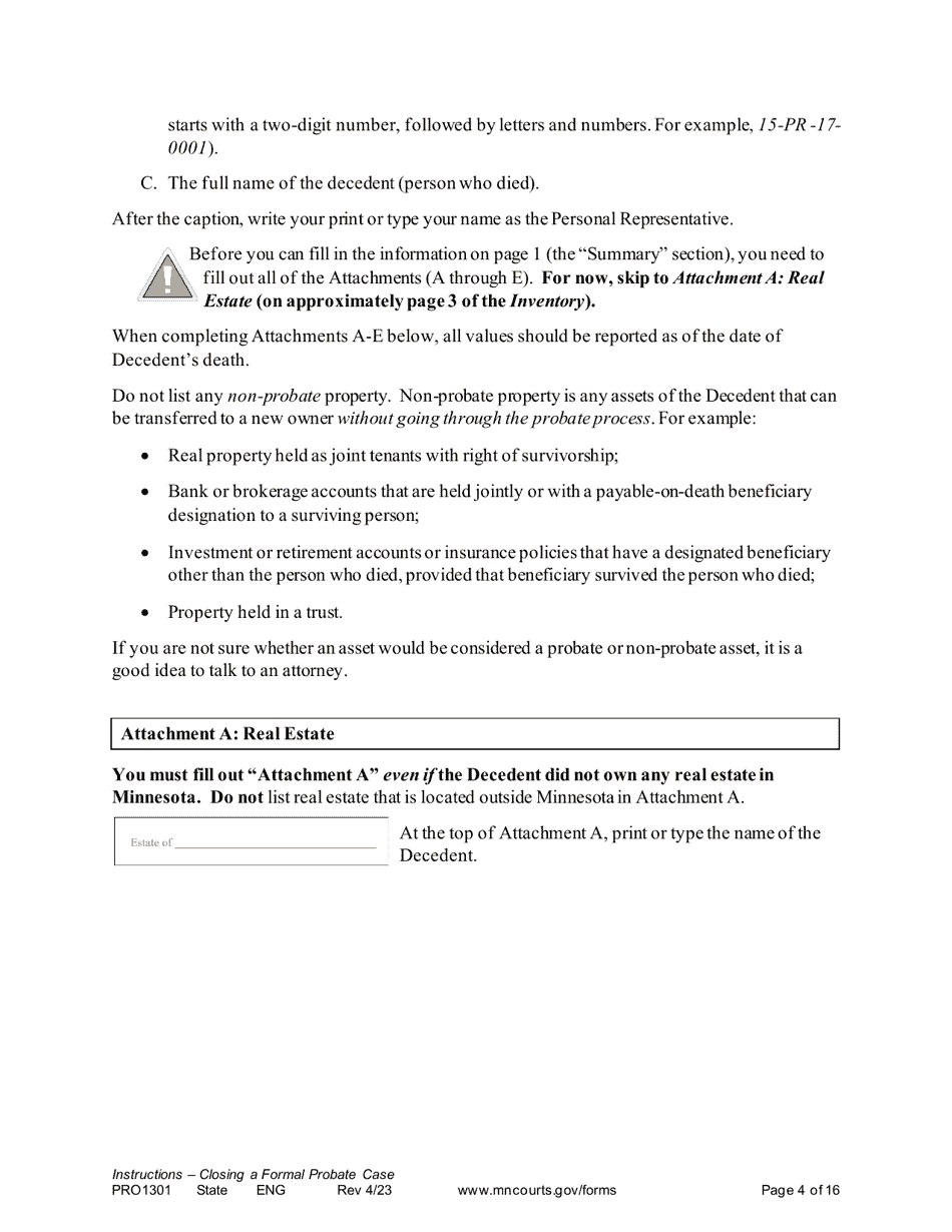 Form PRO1301 Instructions - Closing a Formal Probate Case - Minnesota, Page 4