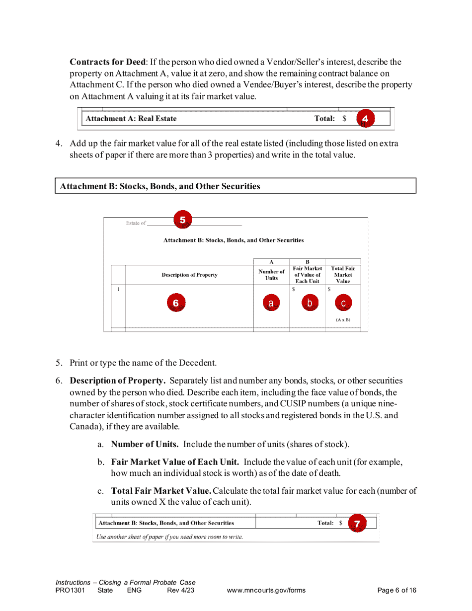 Form PRO1301 Instructions - Closing a Formal Probate Case - Minnesota, Page 6