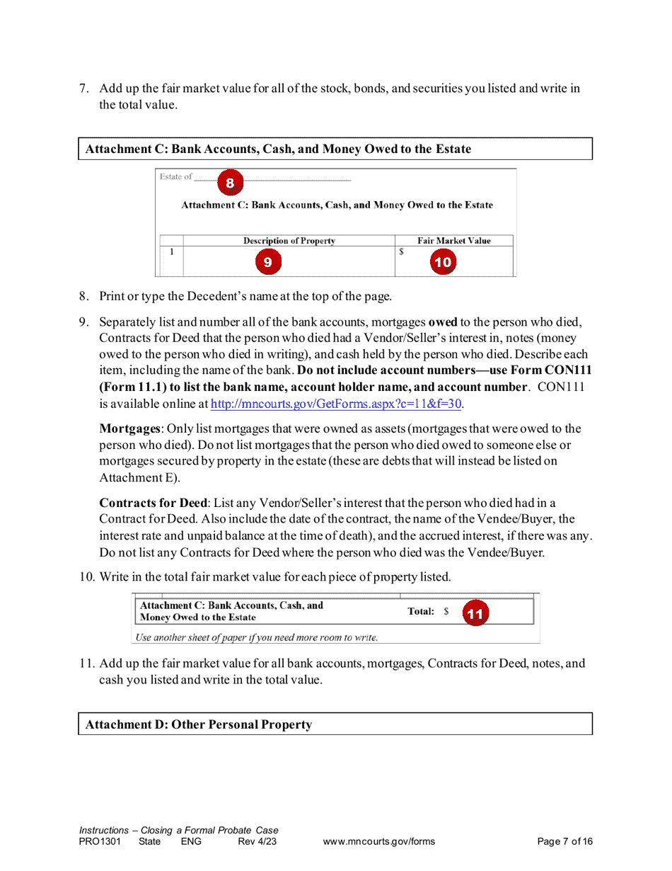 Form PRO1301 Instructions - Closing a Formal Probate Case - Minnesota, Page 7