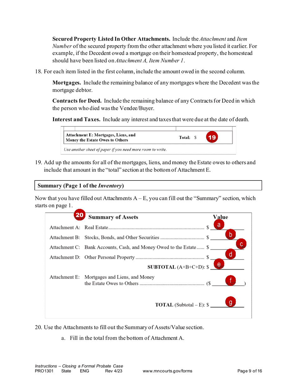 Form PRO1301 Instructions - Closing a Formal Probate Case - Minnesota, Page 9