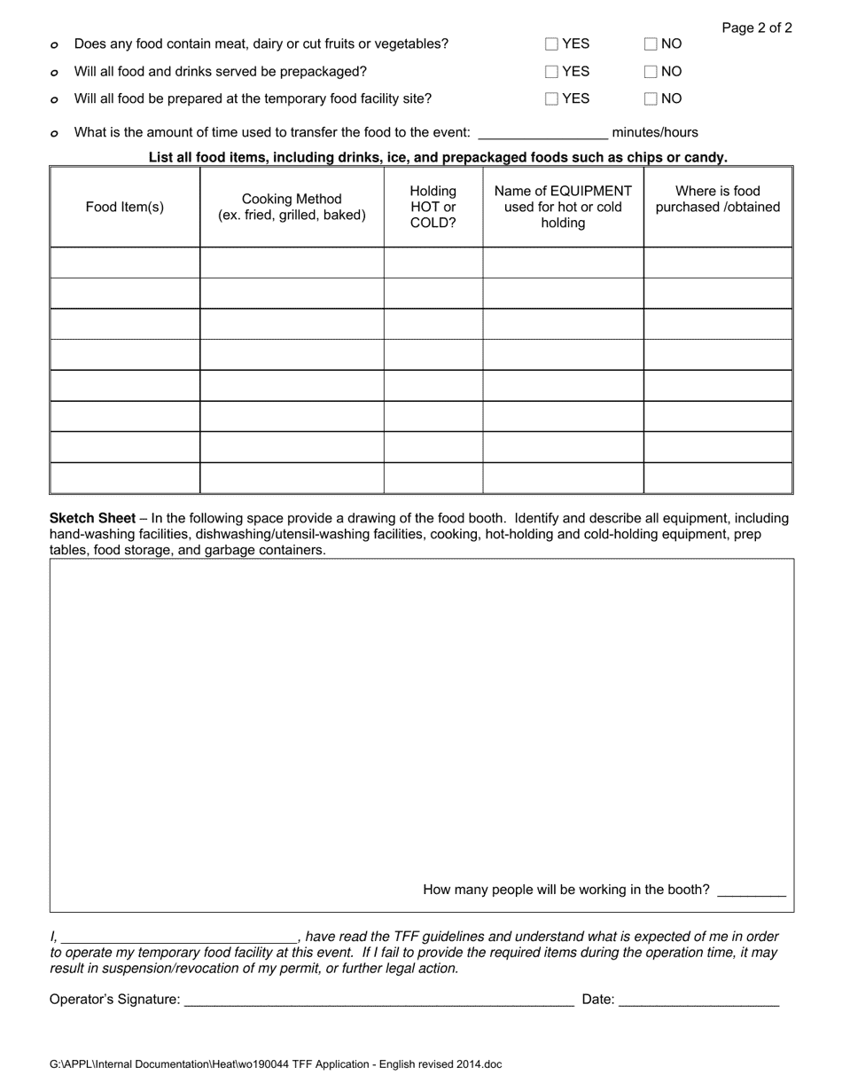 Stanislaus County California Application For Permit Temporary Food Facility Fill Out Sign