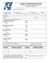 Change of Owner/Operator Form - Stanislaus County, California