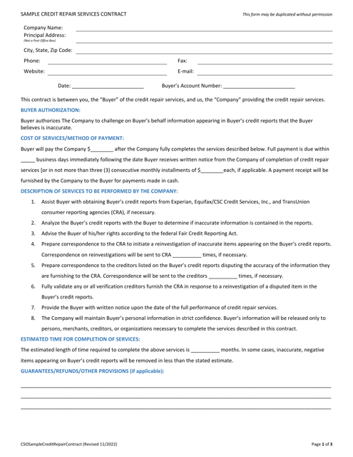 Credit Repair Services Contract - Wisconsin Download Pdf