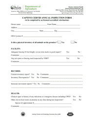 Document preview: Captive Cervid Annual Inspection Form - Ohio