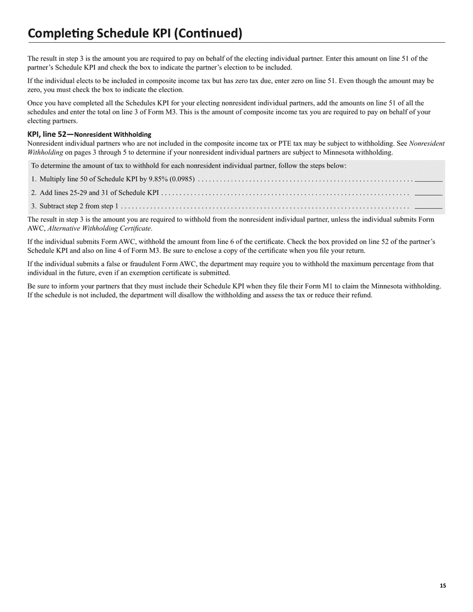 Instructions for Form M3 Partnership Return - Minnesota, Page 15