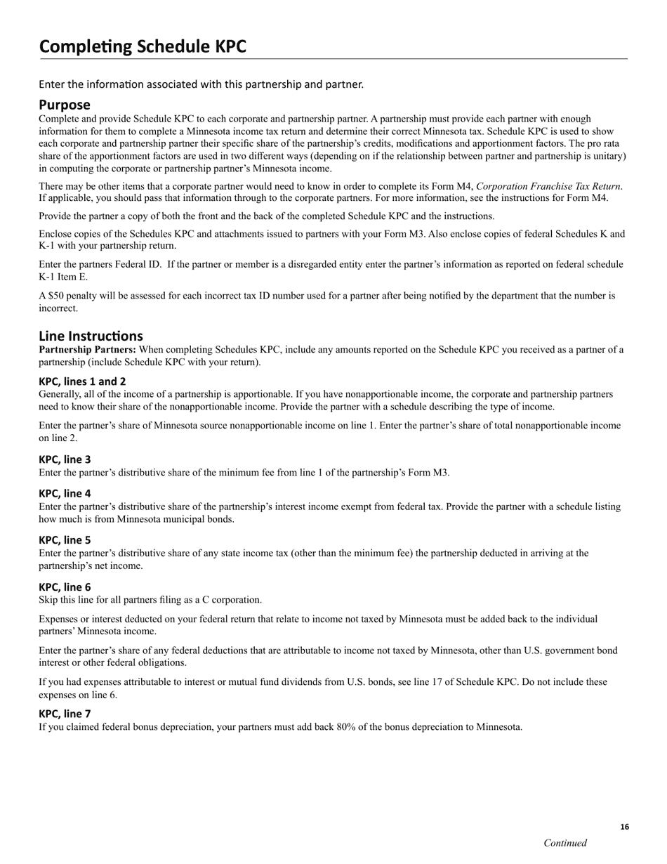 Instructions for Form M3 Partnership Return - Minnesota, Page 16
