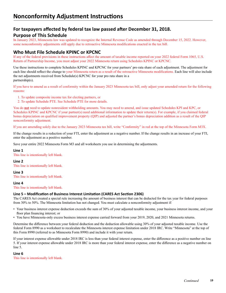 Instructions for Form M3 Partnership Return - Minnesota, Page 19