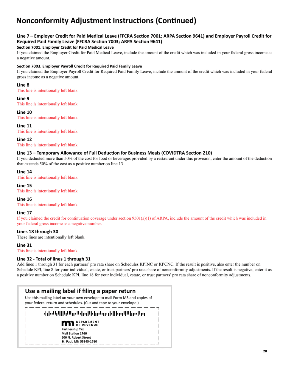Instructions for Form M3 Partnership Return - Minnesota, Page 20