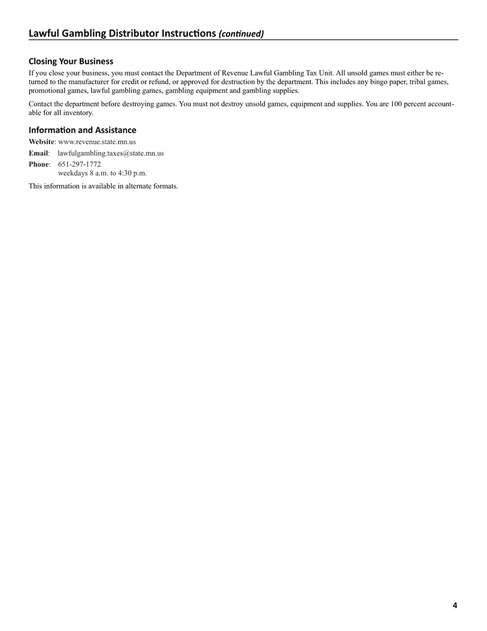 Instructions for Form DA101 Lawful Gambling Distributor Permit Application - Minnesota, Page 4