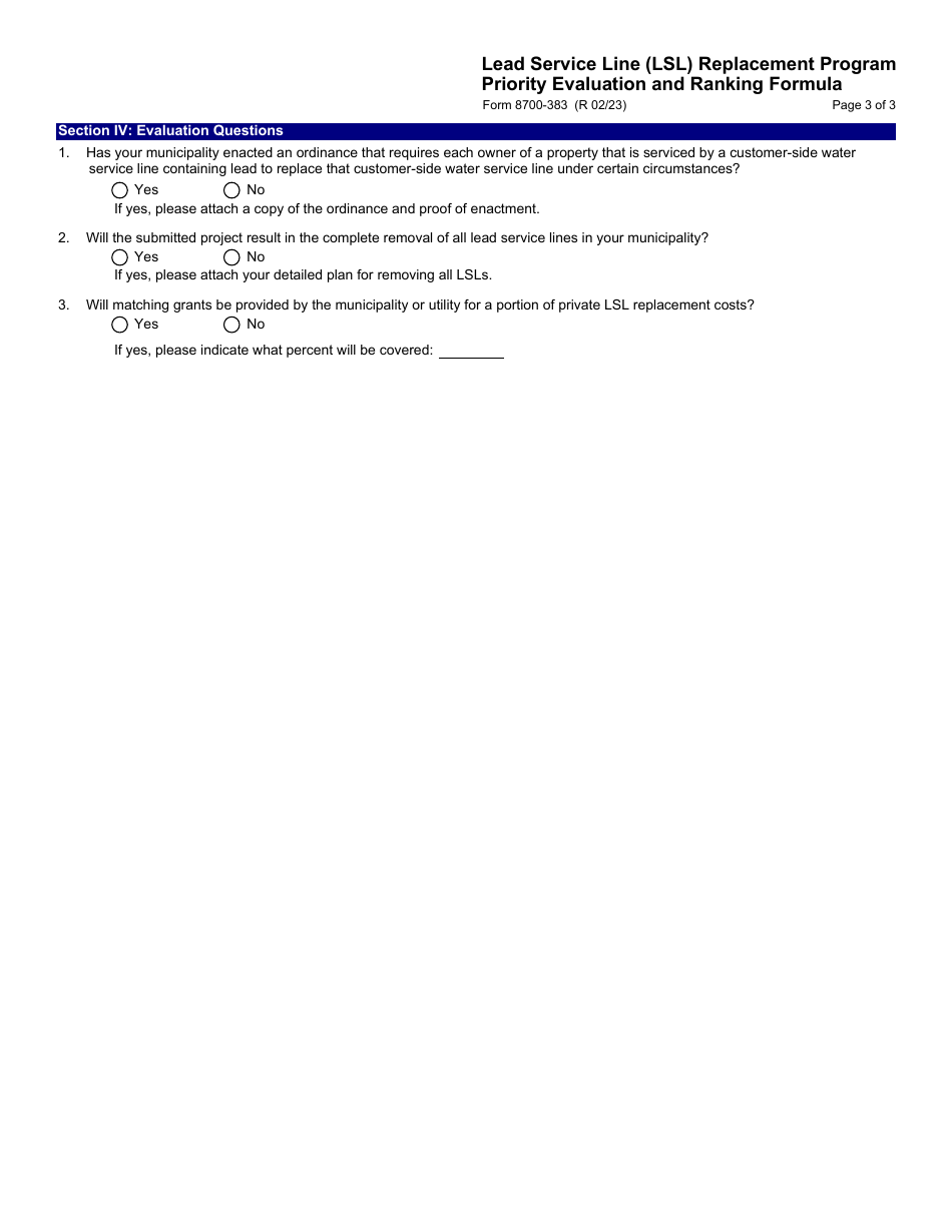 Form 8700-383 Priority Evaluation and Ranking Formula - Lead Service Line (Lsl) Replacement Program - Wisconsin, Page 3