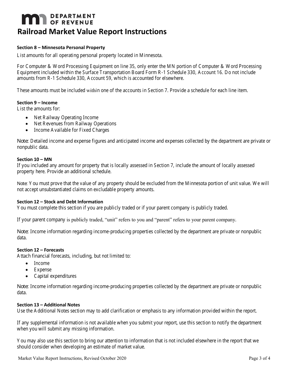 Instructions for Railroad Market Value Report - Minnesota, Page 3