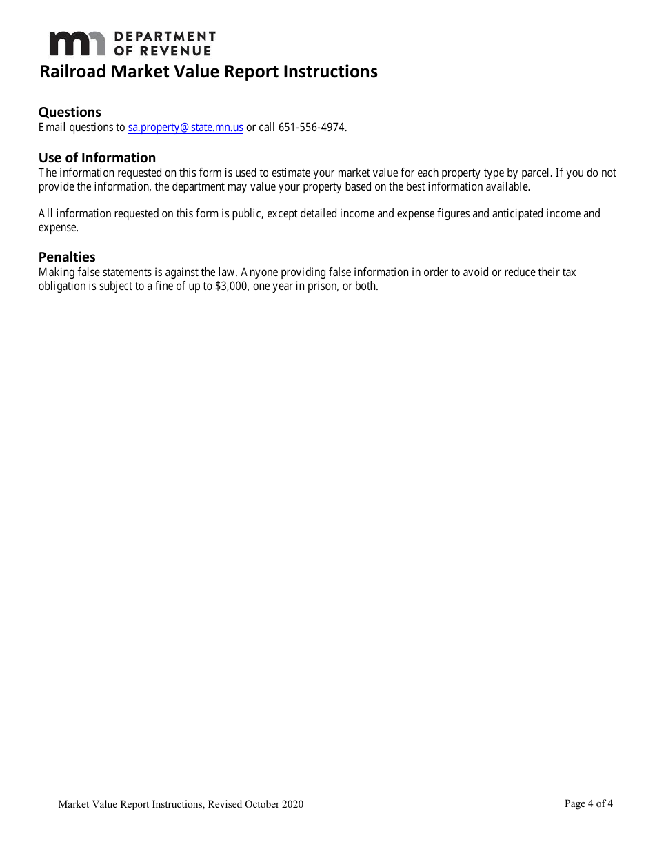 Instructions for Railroad Market Value Report - Minnesota, Page 4