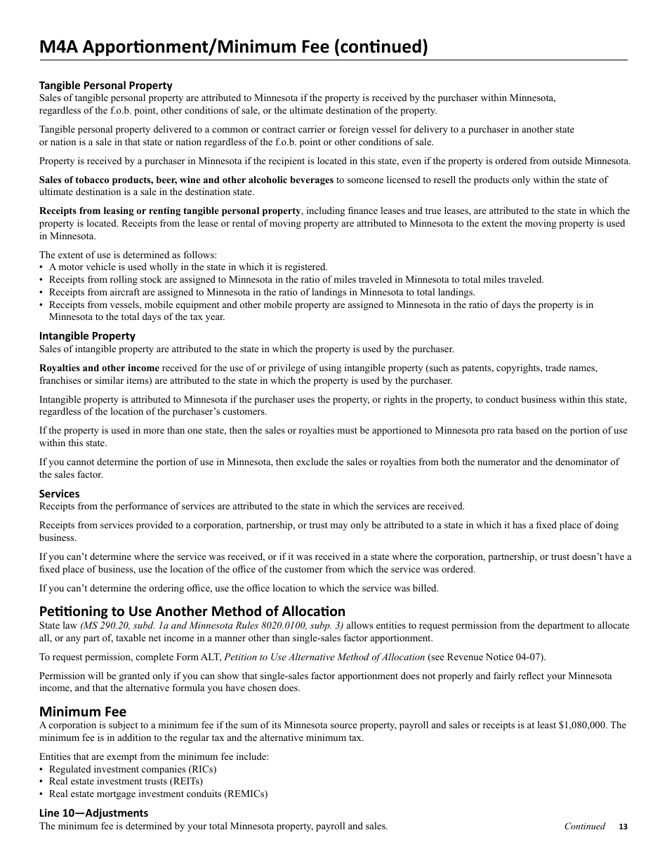 Instructions for Form M4, M4I, M4A, M4T - Minnesota, Page 13