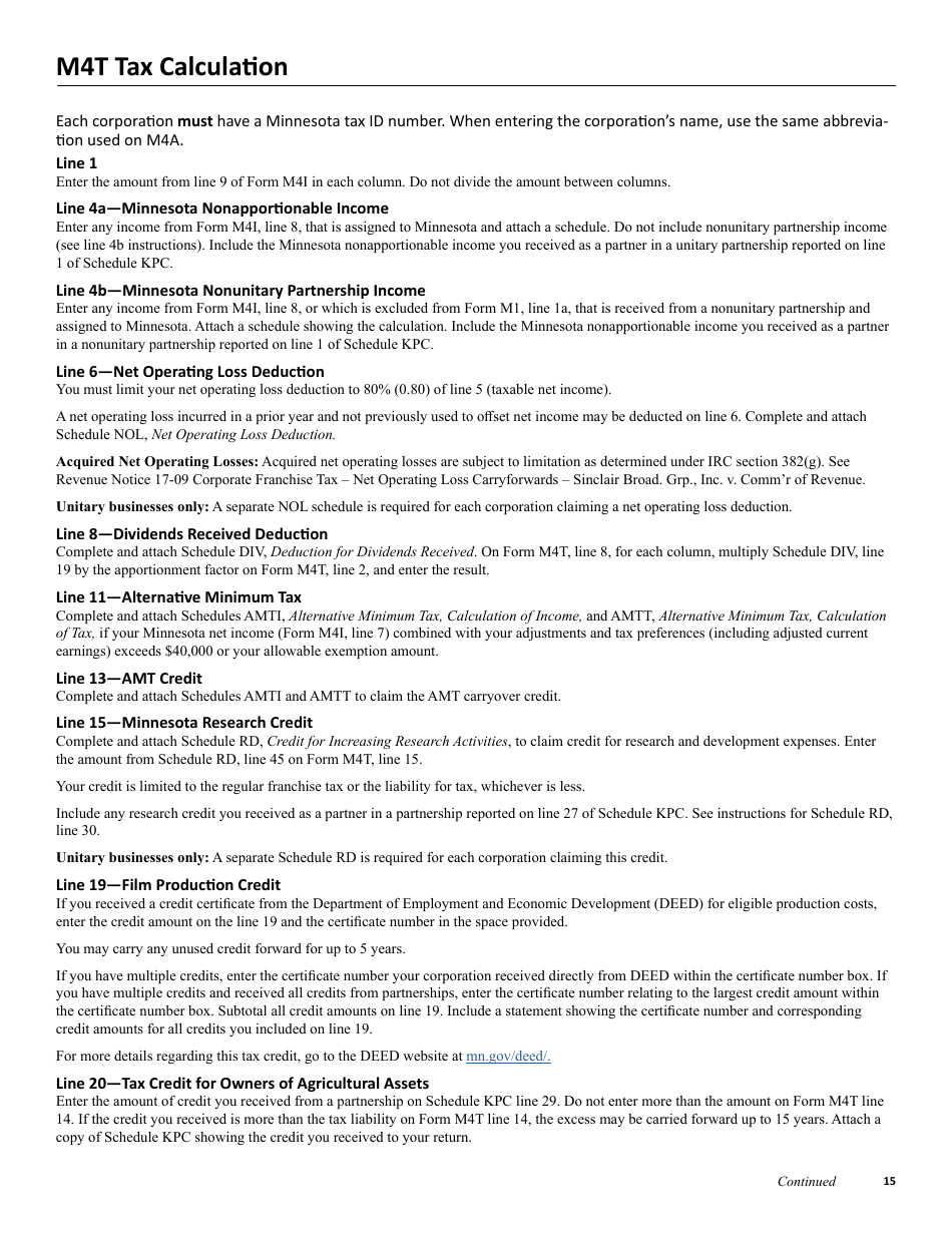 Instructions for Form M4, M4I, M4A, M4T - Minnesota, Page 15