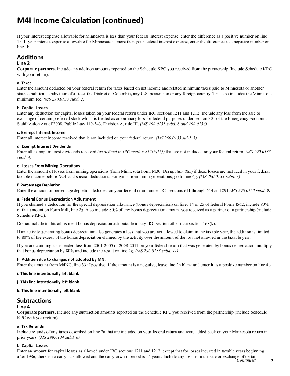 Instructions for Form M4, M4I, M4A, M4T - Minnesota, Page 9
