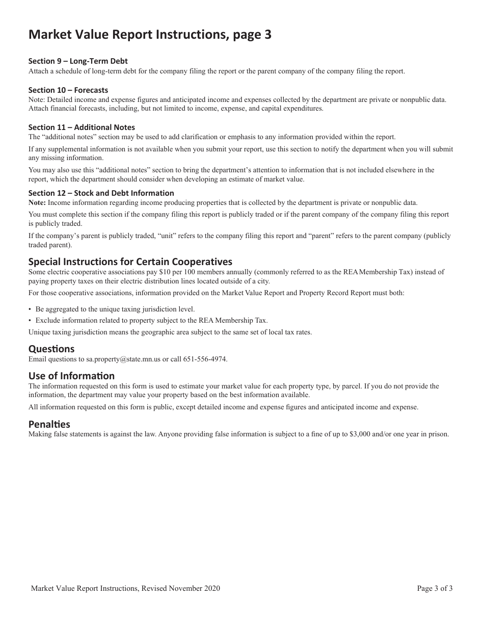 Instructions for Utility and Pipeline Market Value Report - Minnesota, Page 3