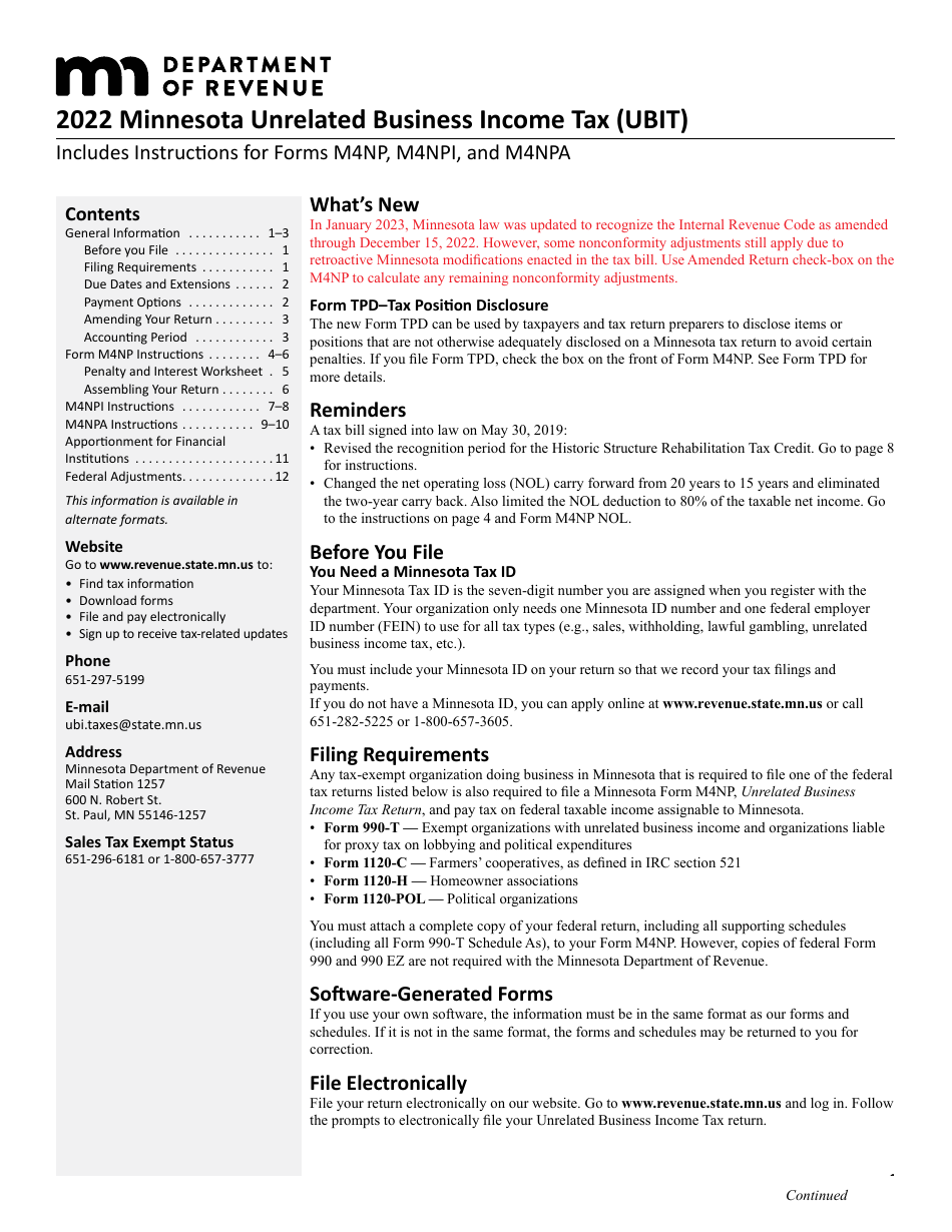 Instructions for Form M4NP, M4NPI, M4NPA - Minnesota, Page 1