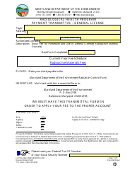 Document preview: Form MDE/ARMA/PER.038 Payment Transmittal - General License - Radiological Health Program - Maryland
