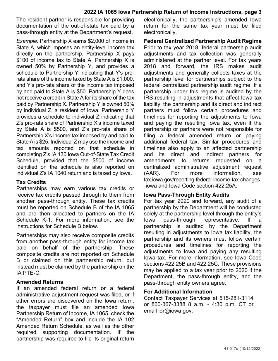 Instructions for Form IA1065, 41-018, 41-016 Schedule K-1 - Iowa, Page 3