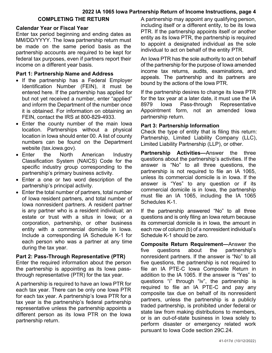 Instructions for Form IA1065, 41-018, 41-016 Schedule K-1 - Iowa, Page 4