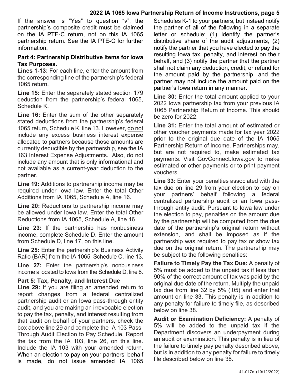 Instructions for Form IA1065, 41-018, 41-016 Schedule K-1 - Iowa, Page 5