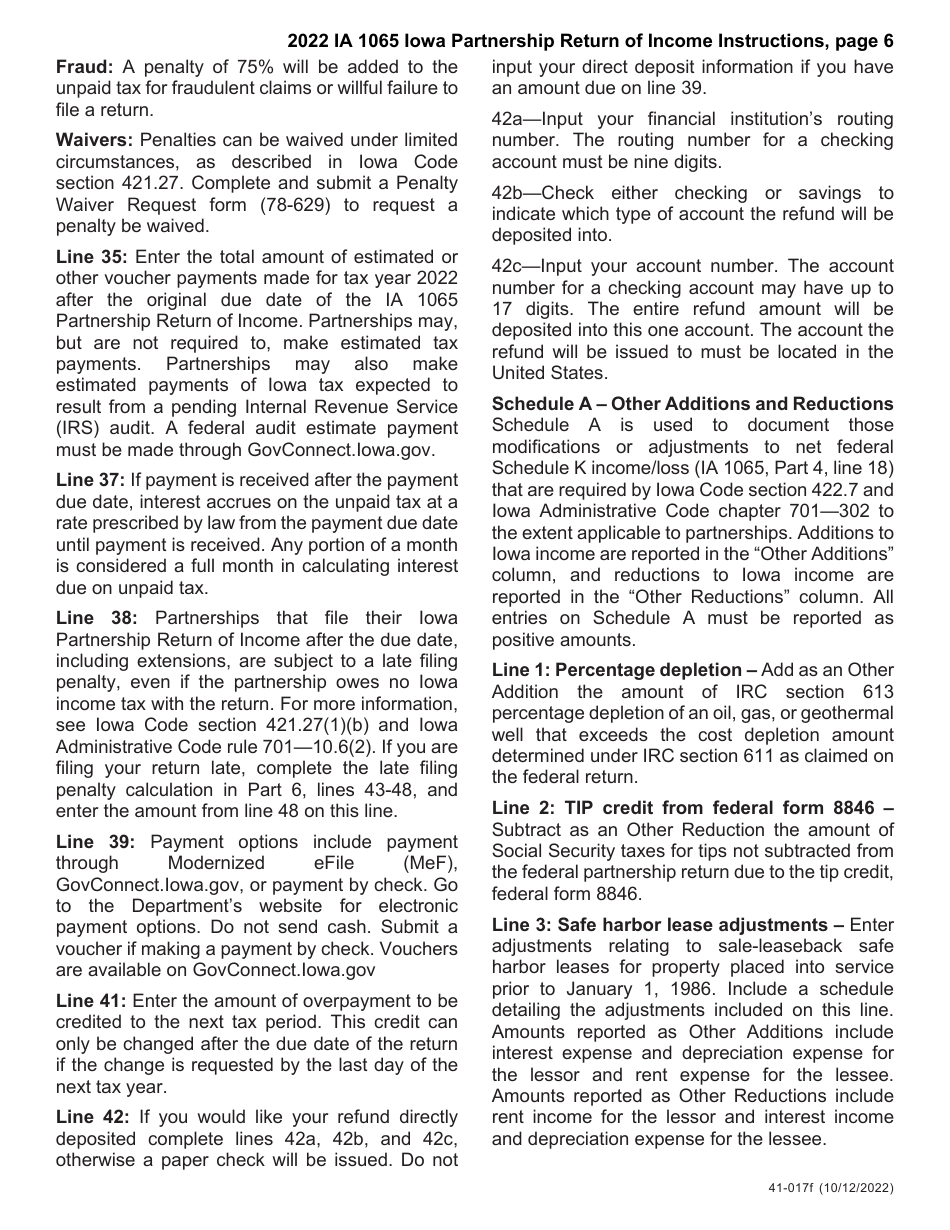 Instructions for Form IA1065, 41-018, 41-016 Schedule K-1 - Iowa, Page 6