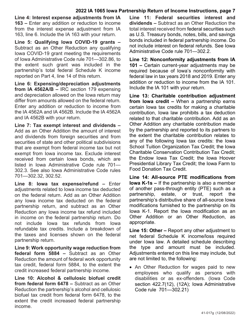 Instructions for Form IA1065, 41-018, 41-016 Schedule K-1 - Iowa, Page 7
