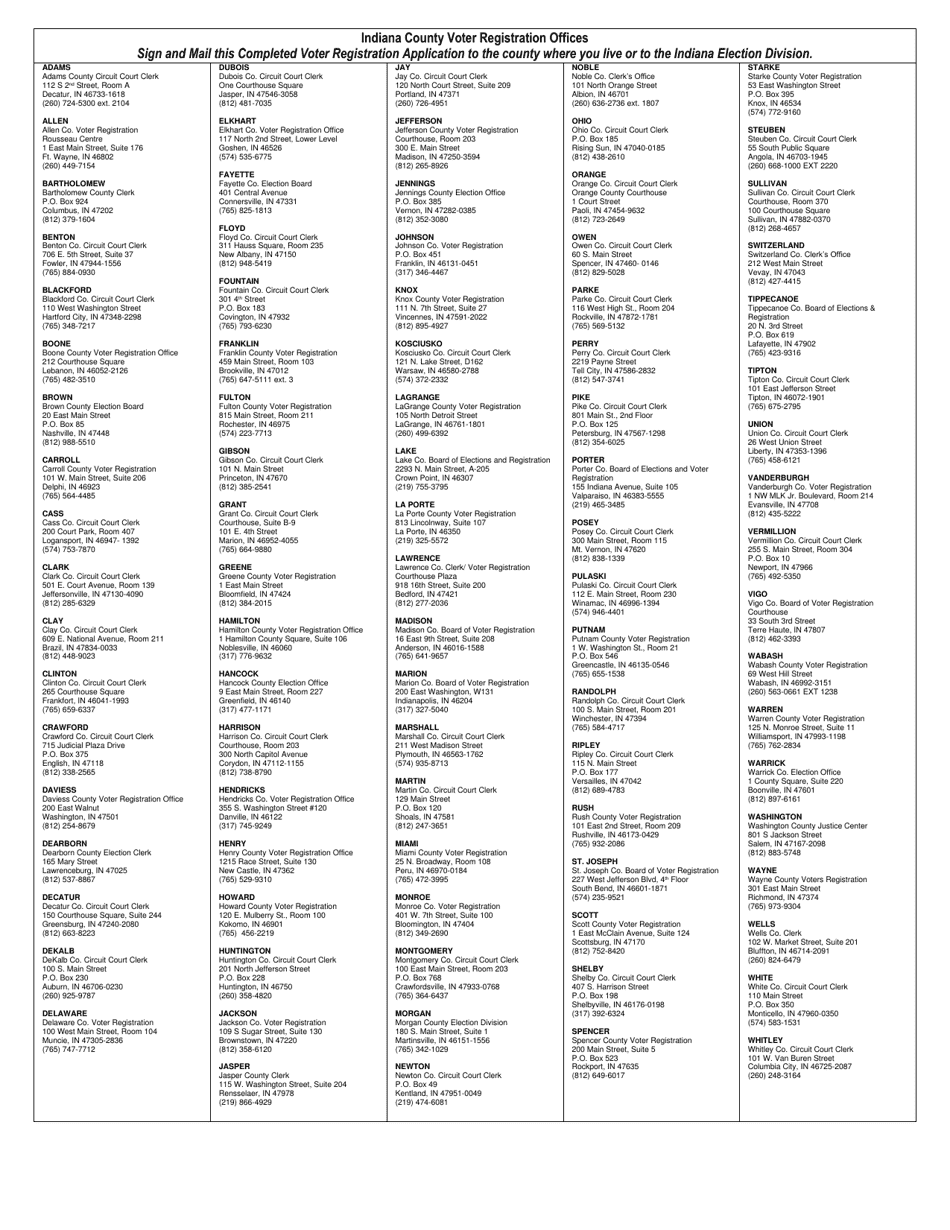 Form VRG-7 (State Form 50504) Indiana Voter Registration Application - Indiana, Page 2