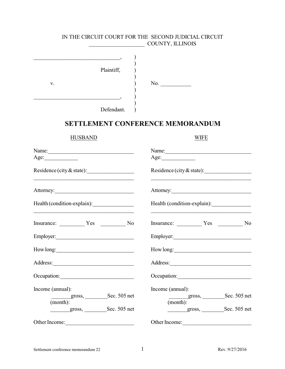 Settlement Conference Memorandum - Illinois, Page 1
