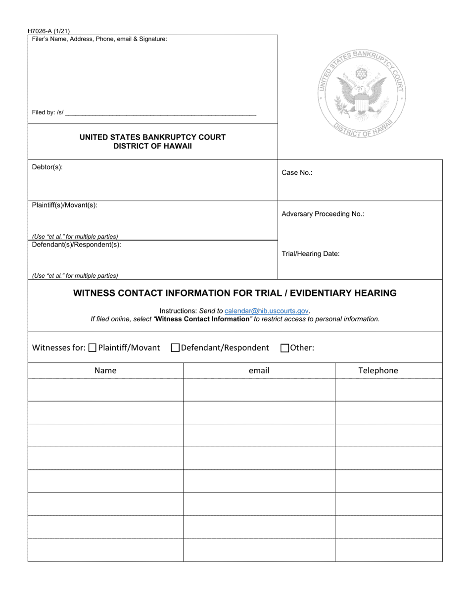 Form H7026A Fill Out, Sign Online and Download Fillable PDF, Hawaii