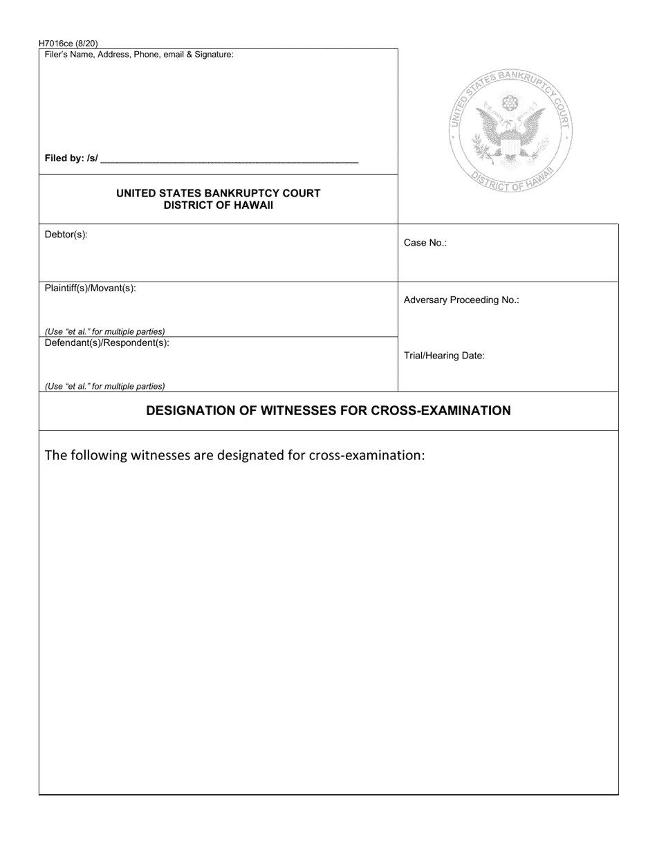 Form H7016CE Designation of Witnesses for Cross-examination - Hawaii, Page 1