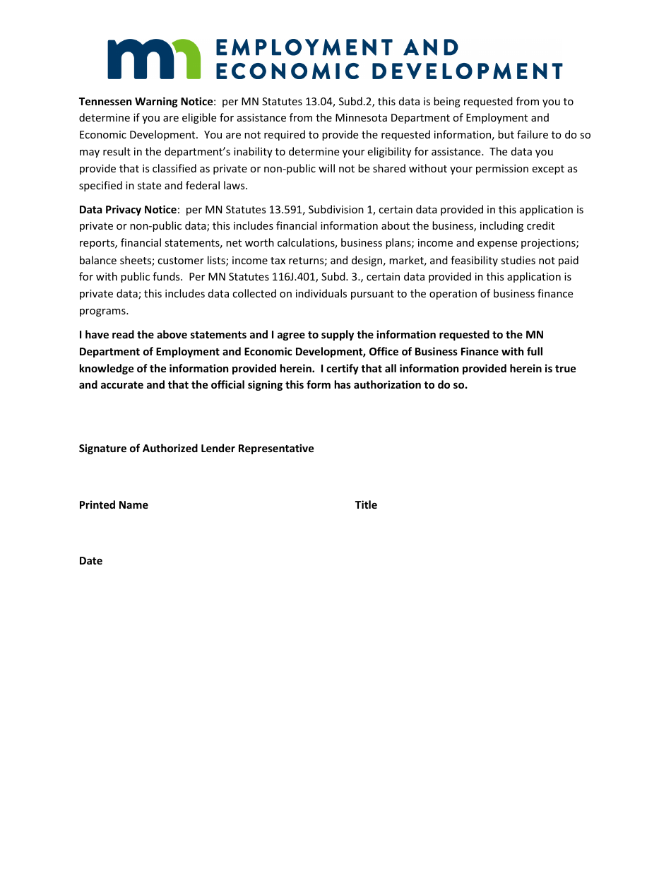 Regulated Lender Enrollment Application - Ssbci 2.0 Minnesota Loan Guarantee Program (Mnlgp) - Minnesota, Page 3