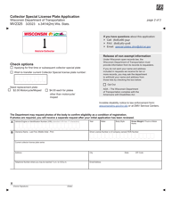 Form MV2325 Collector Special License Plate Application - Wisconsin, Page 2