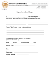 Document preview: Request for Address Change - Tuolumne County, California