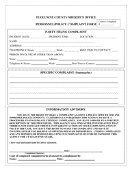 Personnel/Policy Complaint Form - Tuolumne County, California