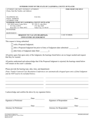 Document preview: Form PL-FL037 Request to Vacate Hearing(S) Upon Entry of Judgment - County of Placer, California