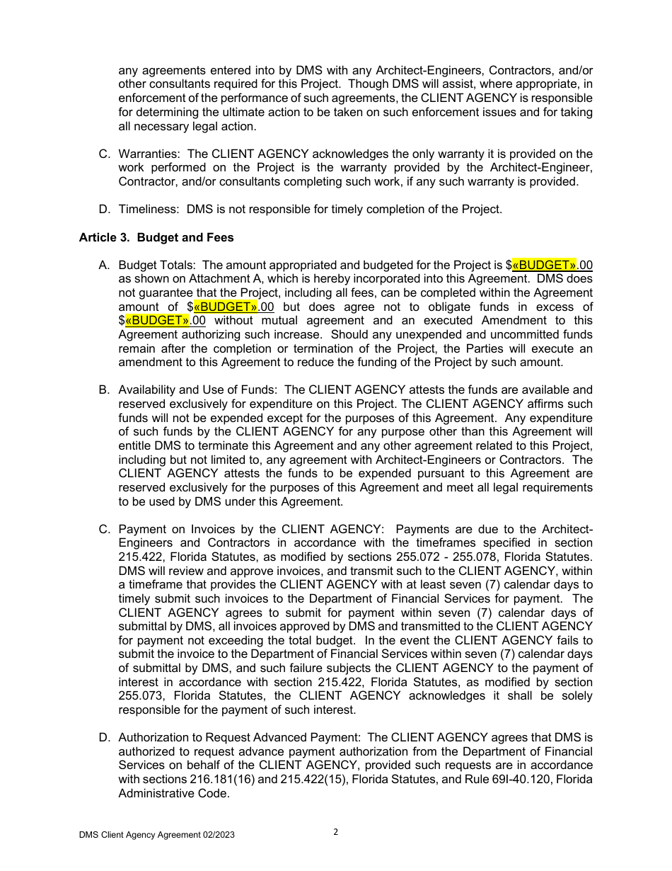 Agreement Between Client Agency and the Department of Management Services - Florida, Page 3
