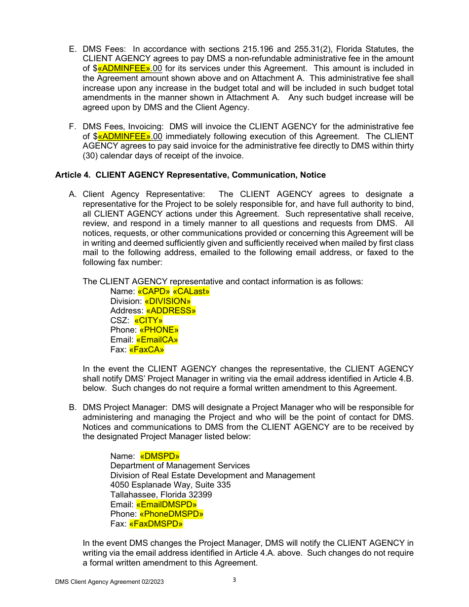 Agreement Between Client Agency and the Department of Management Services - Florida, Page 4