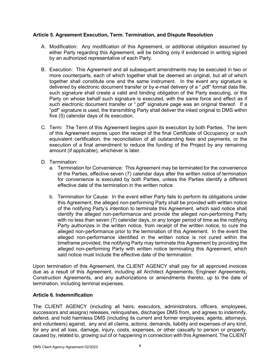 Agreement Between Client Agency and the Department of Management Services - Florida, Page 5