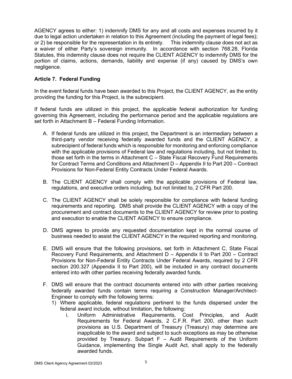 Agreement Between Client Agency and the Department of Management Services - Florida, Page 6