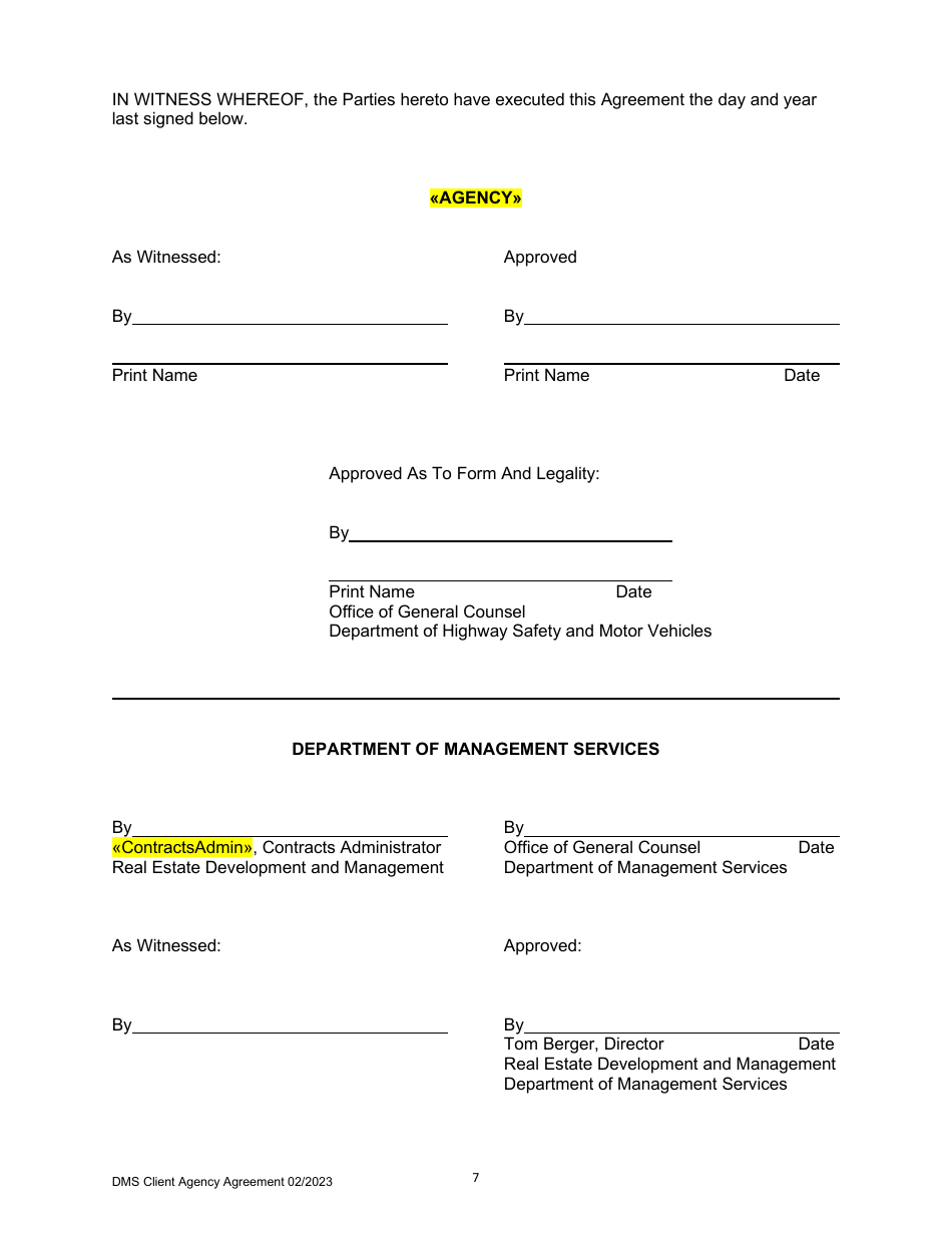 Agreement Between Client Agency and the Department of Management Services - Florida, Page 8